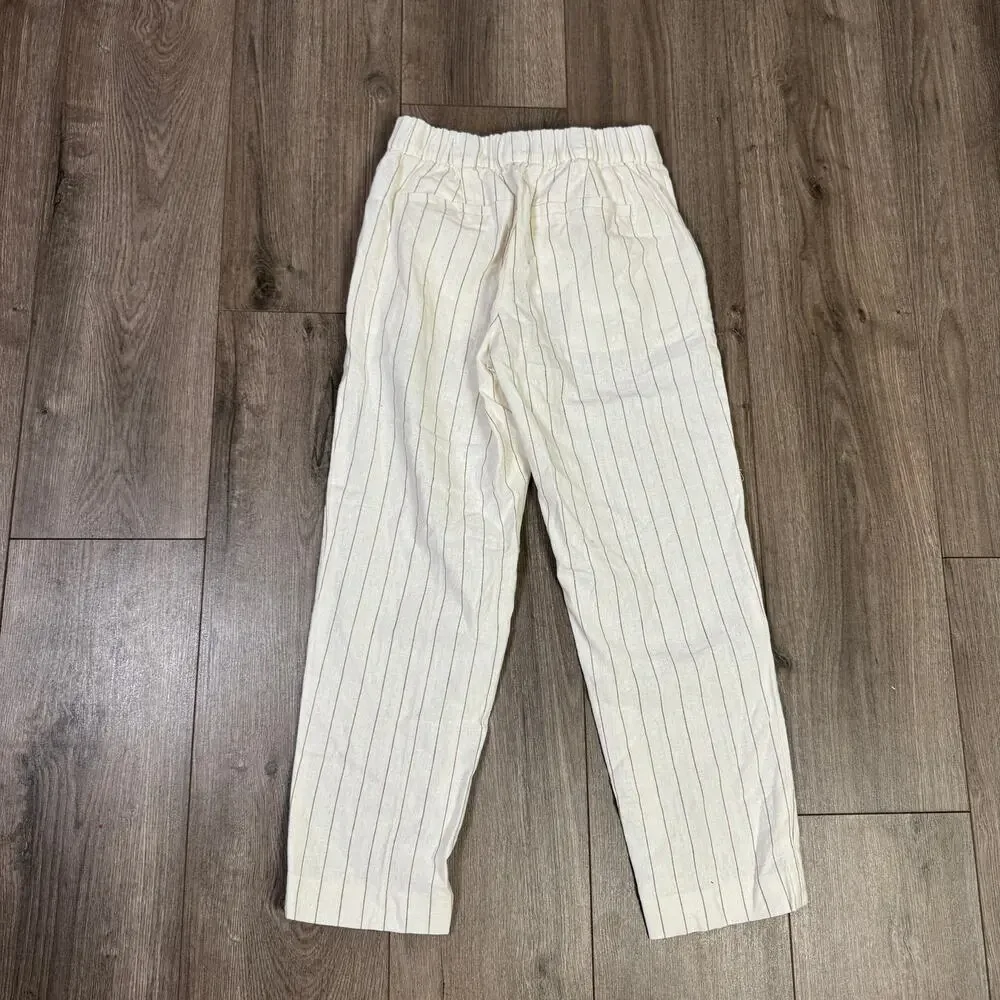 J.Crew Linen-Cotton Blend Sailor Pants Womens Size 0 Petite White Brown Striped
